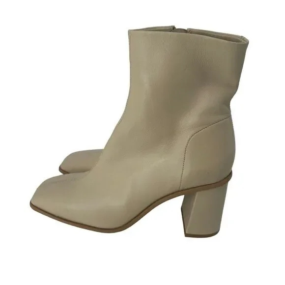 Free People Sienna Ankle Boot Square Toe Butter Cream Leather US 8.5 Block Heel - Picture 6 of 12